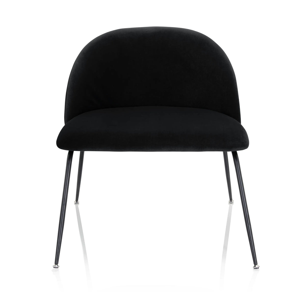 Black upholstered chair VELVO with rounded backrest and four slender metal legs by hjh OFFICE – 360-degree view (front view 0°)