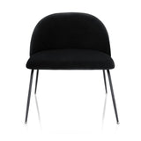 Black upholstered chair VELVO with rounded backrest and four slender metal legs by hjh OFFICE – 360-degree view (front view 0°)