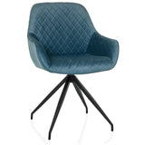 Blue-grey upholstered chair ELVERUM with stitching and black four-leg base by hjh LIVING – 360-degree view (front view 15°)