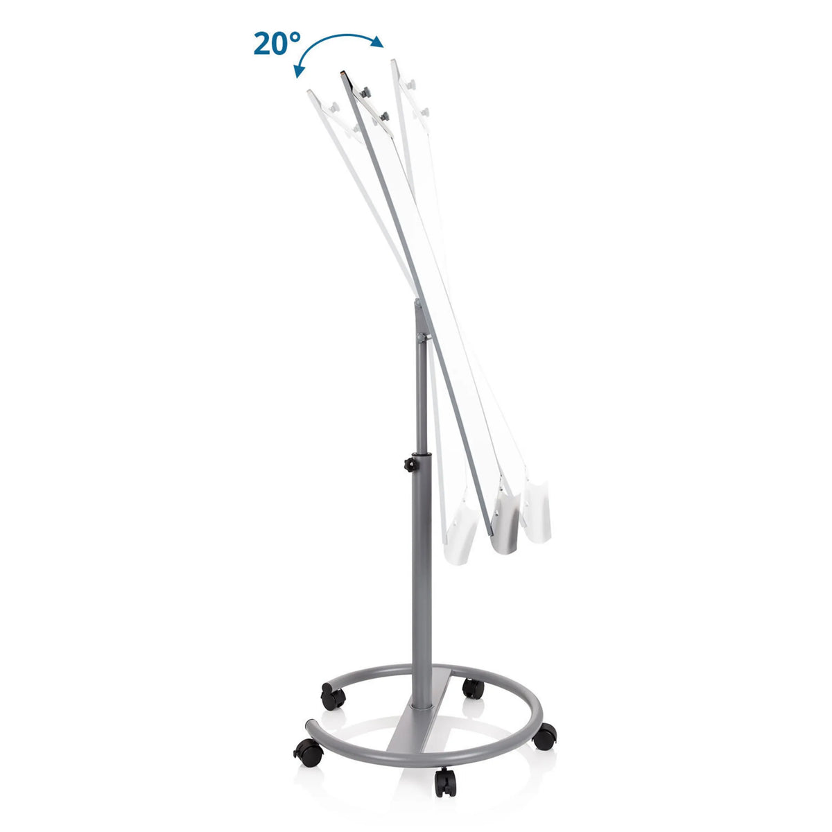20° tilt adjustment of the MULTIBOARD whiteboard on a grey mobile stand by hjh OFFICE