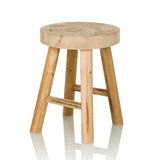 Brown wooden stool RUSTIKO W with round seat and crossbars by hjh LIVING – 360-degree view (front three-quarter view 30°)