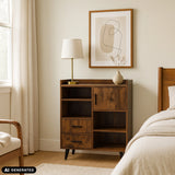 MYRDAL chest of drawers in brown with black handles and legs by hjh LIVING (AI-generated image)