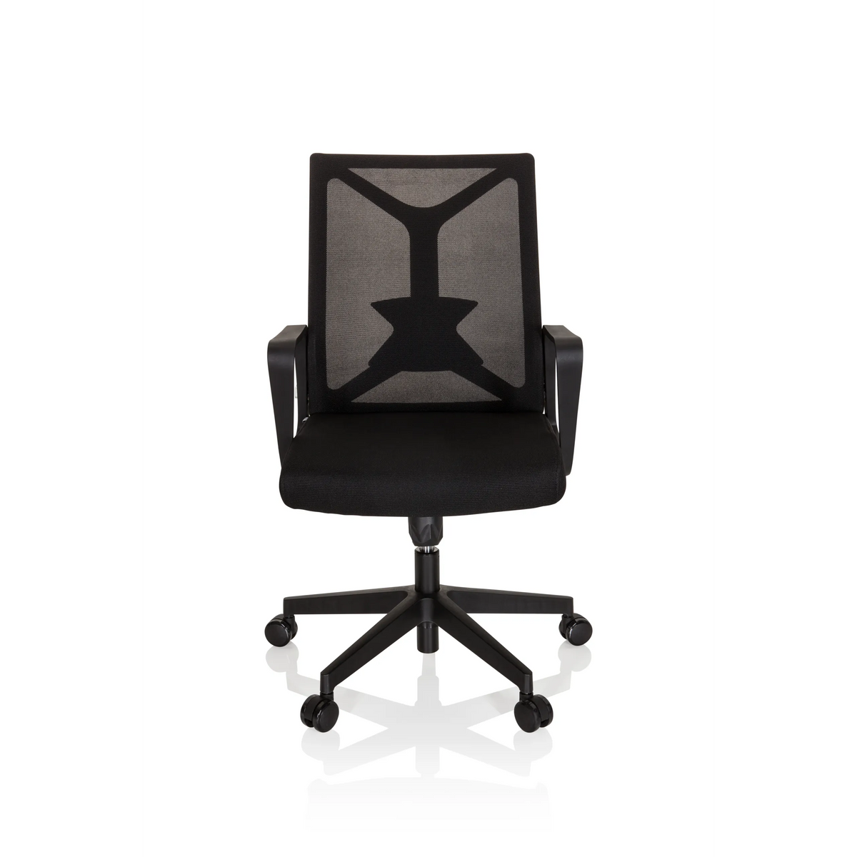 Black Home Office Chair ENCO with mesh back and five-caster base by hjh OFFICE – 360-degree view (front view 0°)