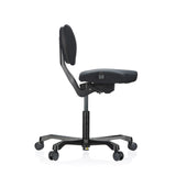 Side view of the EvoShift kneeling chair in black with caster base and padded seat by hjh OFFICE