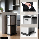 Two separate waste bins of the CLEAN VII wastepaper bin in silver with foot pedal by hjh OFFICE (AI-generated image)