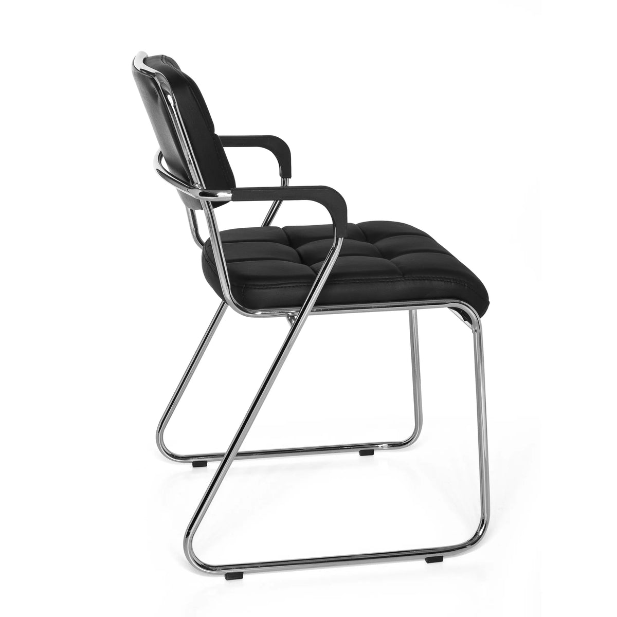 Black guest chair ZANTA with square stitching and chrome frame by hjh OFFICE – 360-degree view (side profile 100°)