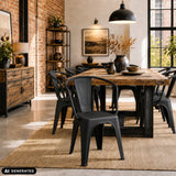 Black Vantaggio Poly bistro chairs at a rustic wooden table by hjh OFFICE (AI-generated image)