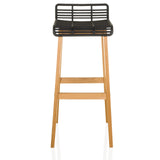 Bar stool LONSO W with black seat shell and oak wood frame by hjh OFFICE – 360-degree view (front view 0°)