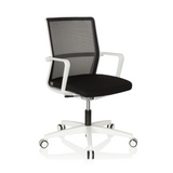 Black and white Professional Office Chair MOVE-TEC NET 3D W with mesh back and white five-caster base by hjh OFFICE – 360-degree view (front three-quarter view 40°)