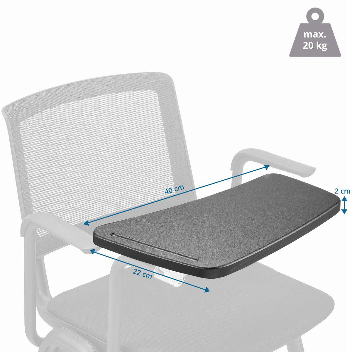 Dimensional view of the Clipboard MEET WA with 40 × 22 cm and a maximum load of 20 kg by hjh OFFICE