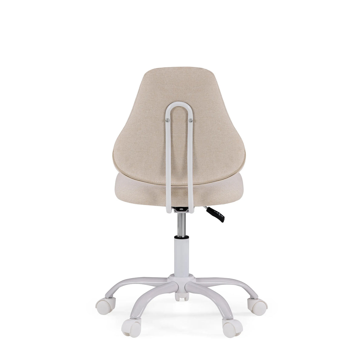 Rear view of the Lumikid swivel chair for children in beige with white base and castors by hjh OFFICE (AI-generated image)