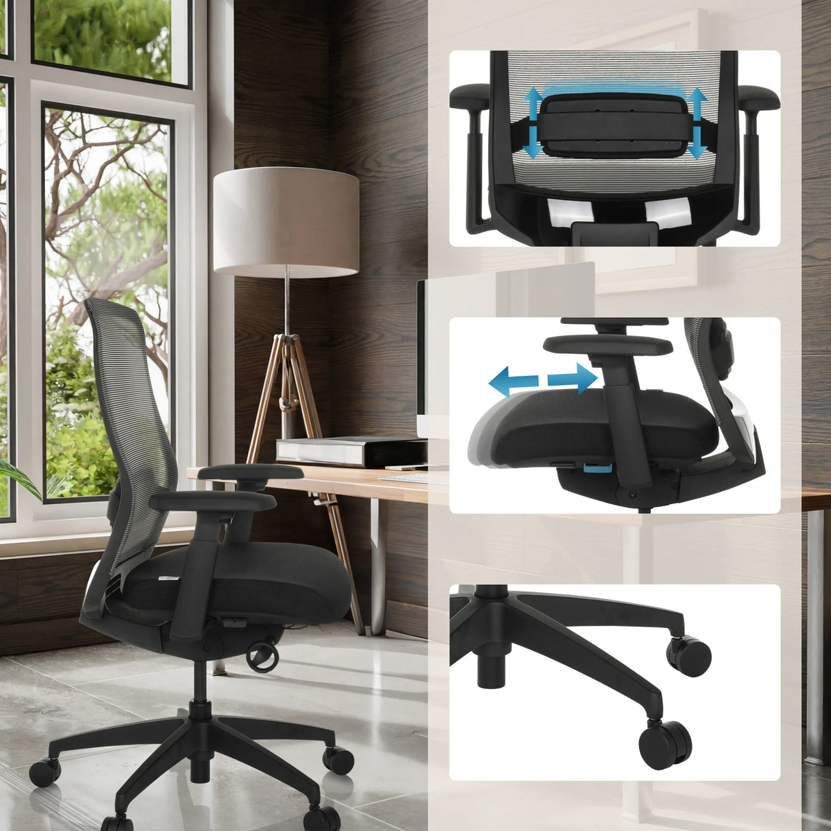 Adjustable headrest, seat and castors of the Professional Office Chair COLORE by hjh OFFICE