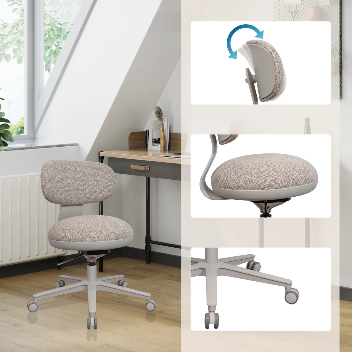 Home Office Chair SITMOTION W in grey with adjustable backrest and caster base by hjh OFFICE