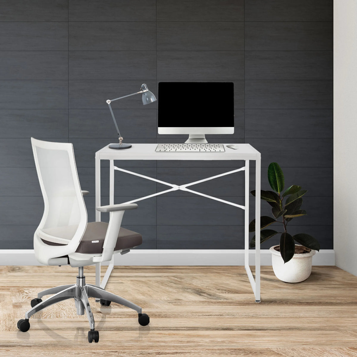 White Office Desk EASY UP H I, 78 x 46 cm, with cross frame by hjh OFFICE