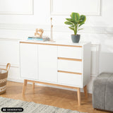 White TAROLO I sideboard with three drawers and two doors on wooden legs by hjh LIVING (AI-generated image)