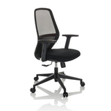 Black Professional Office Chair CARLOW I with mesh back and five-caster base by hjh OFFICE – 360-degree view (front three-quarter view 45°)
