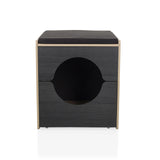 Black Cat house KITTY PAWBOX 2 with round opening and oak-look details by hjh LIVING – 360-degree view (front view 0°)