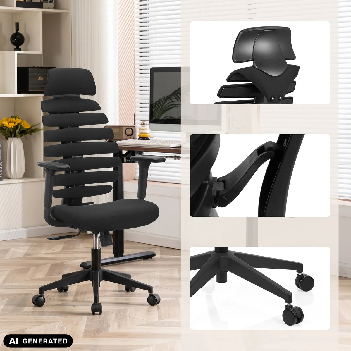 Black Professional Office Chair ERGO LINE ECO with detailed views by hjh OFFICE (AI-generated image)