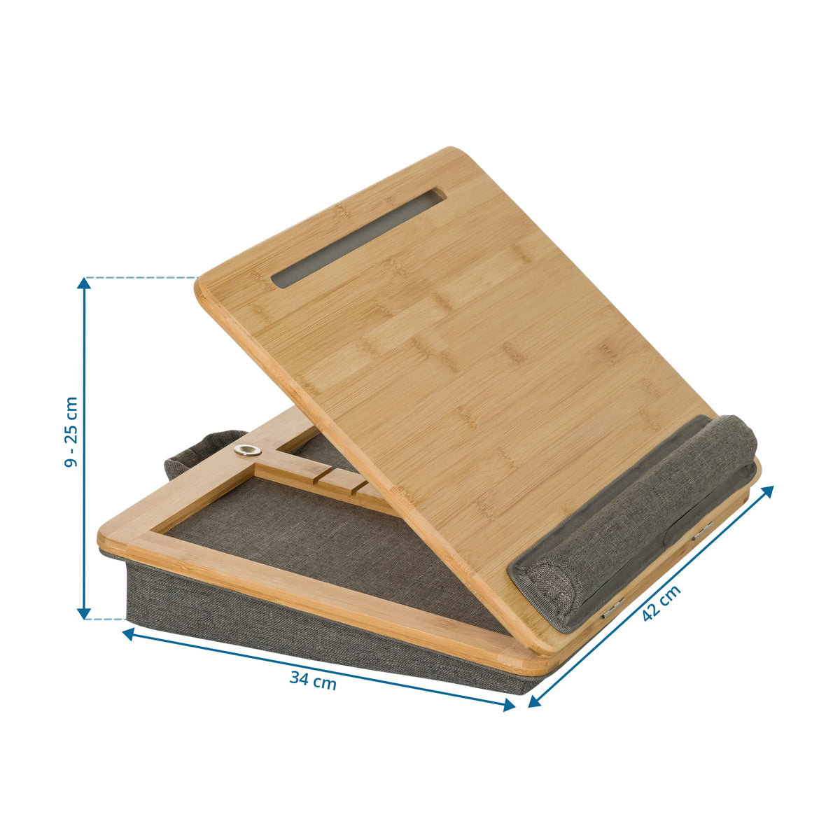 Dimensional view of the Laptop Pad COMFILAP III with 42 × 34 cm and a height of 9 to 25 cm by hjh OFFICE