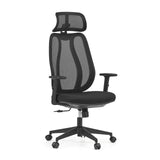 Black Professional Office Chair Filaro with mesh back, headrest and a five-caster base by hjh OFFICE – 360-degree view (front three-quarter view 30°)