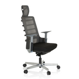Black-grey High End Office Chair SKARIF with mesh back and five-caster base by hjh OFFICE – 360-degree view (front three-quarter view 60°)