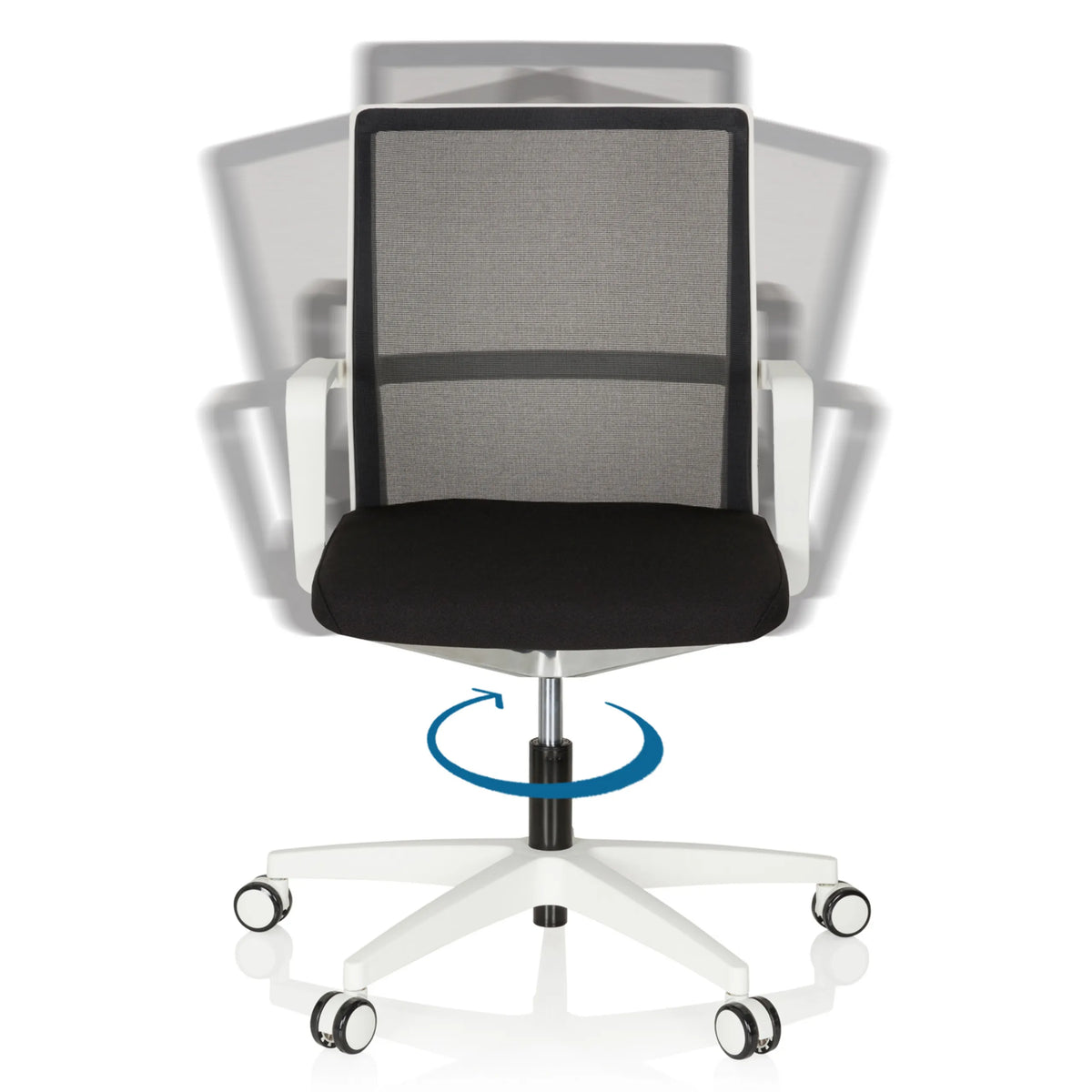 Swivel function and backrest tilt of the Professional Office Chair MOVE-TEC NET 3D W in white-black by hjh OFFICE