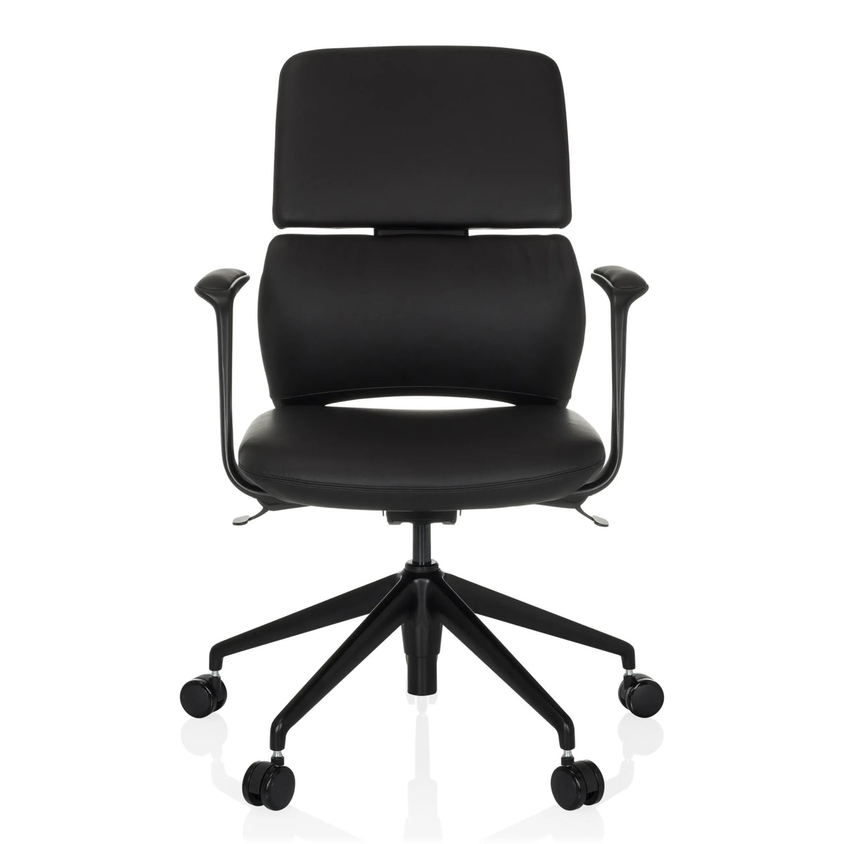 Black Professional Office Chair ATMOS DESIGNER with armrests and five-caster base by hjh OFFICE – 360-degree view (front view 0°)