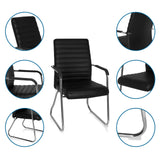 Guest Chair STEEL V in black with sleigh base, armrests and quilted upholstery by hjh OFFICE