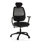 Black Professional Office Chair RI-COVER with mesh back, headrest and five-caster base by hjh OFFICE – 360-degree view (front view 15°)