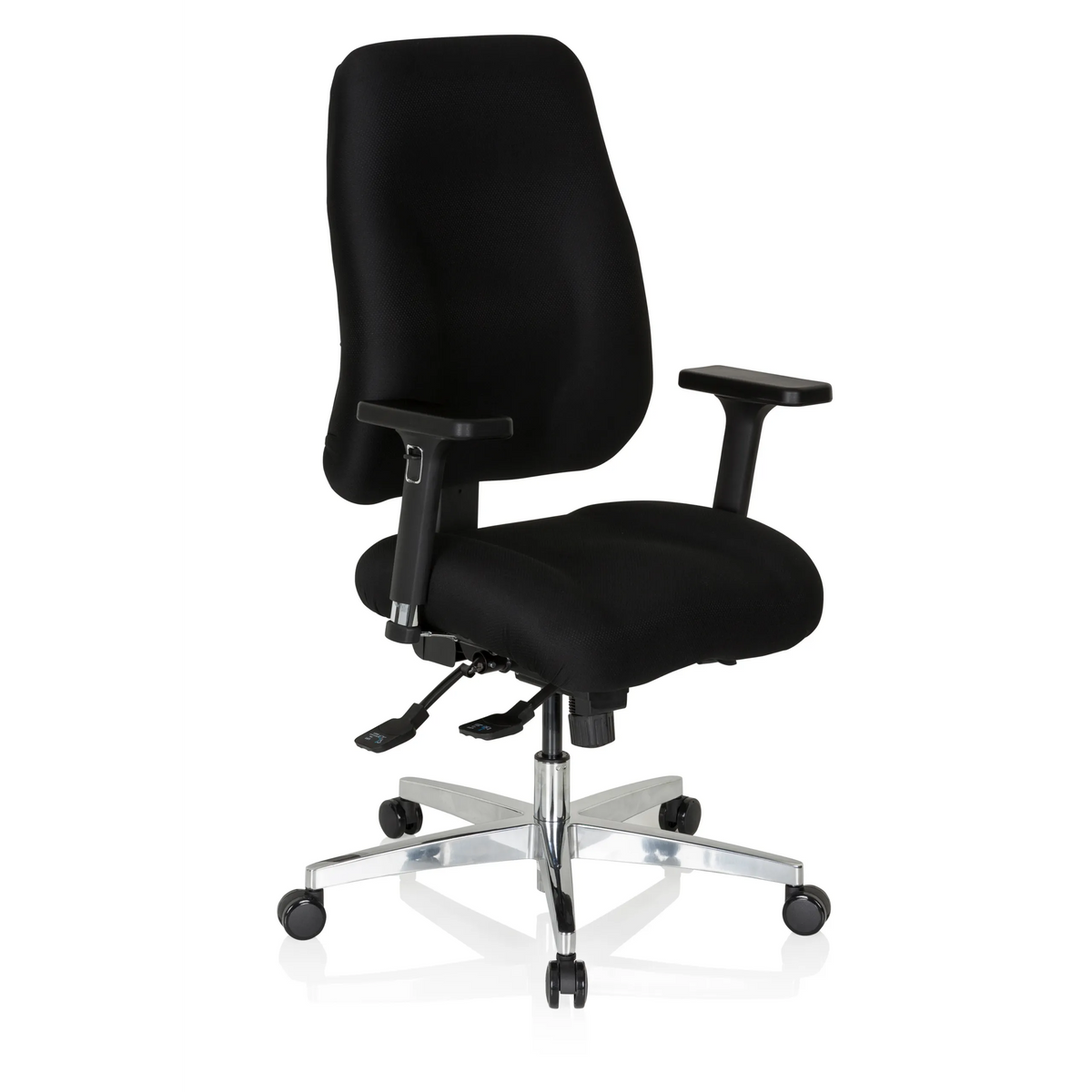 Black Professional Office Chair ZENIT COMFORT with armrests and five-caster base by hjh OFFICE – 360-degree view (front three-quarter view 40°)