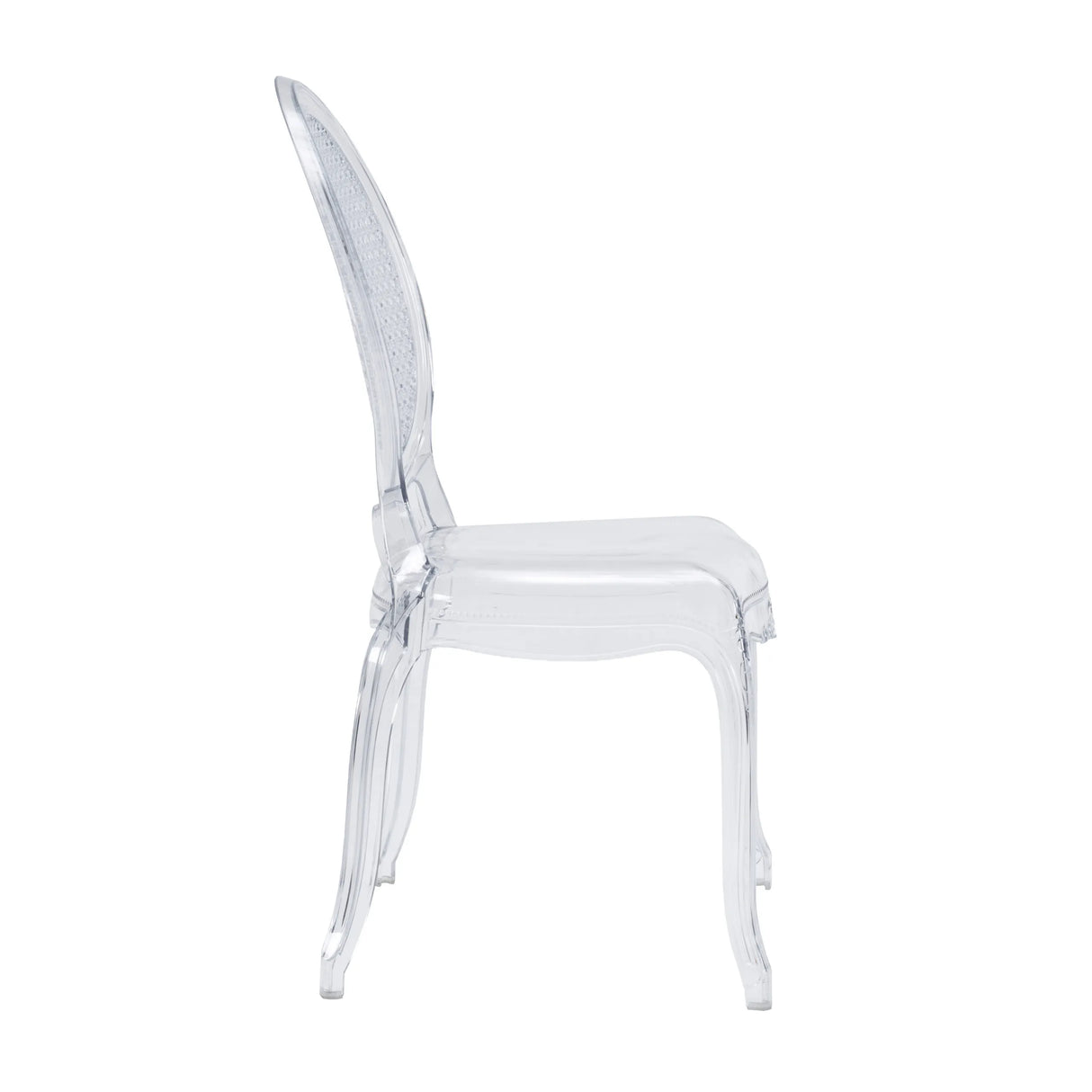 Profile view of the transparent Four-legged chair CRISTALIO by hjh LIVING