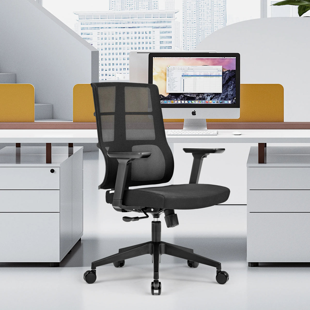 Black Professional Office Chair SPINIO with mesh backrest and armrests by hjh OFFICE