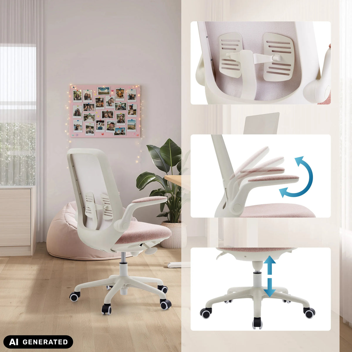 Children's swivel chair Swivelo in pink with adjustable backrest, armrests and seat height by hjh OFFICE (AI-generated image)