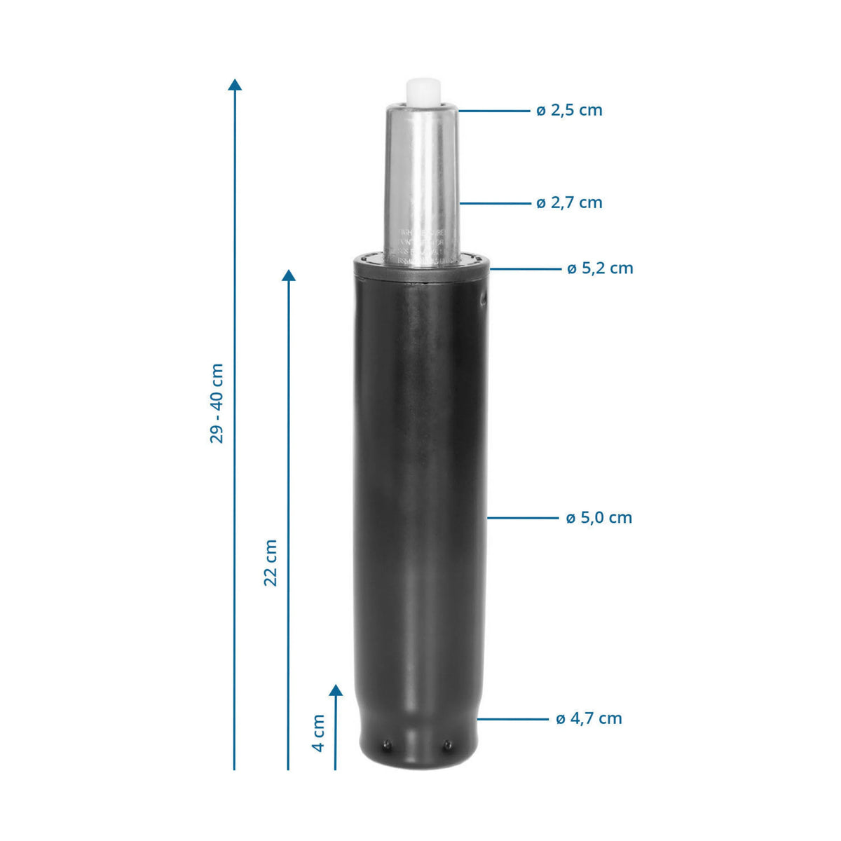 Technical drawing of the Gas Spring GF-L with a total height of 29 - 40 cm by hjh OFFICE