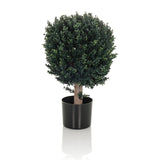 Green Artificial plant BUXUS in the form of a spherical tree with a black pot by hjh OFFICE – 360-degree view (front view 0°)