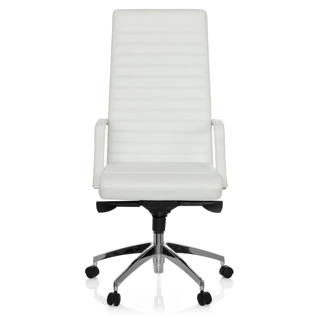 White Professional Executive Chair LENGA with horizontal stitching and five-caster base by hjh OFFICE – 360-degree view (front view 0°)