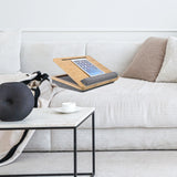 Brown COMFILAP III laptop pad with a grey cushion on a light-coloured sofa by hjh OFFICE
