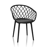Black Shell chair BEGIO B with grid-like backrest and four legs by hjh OFFICE – 360-degree view (front view 15°)