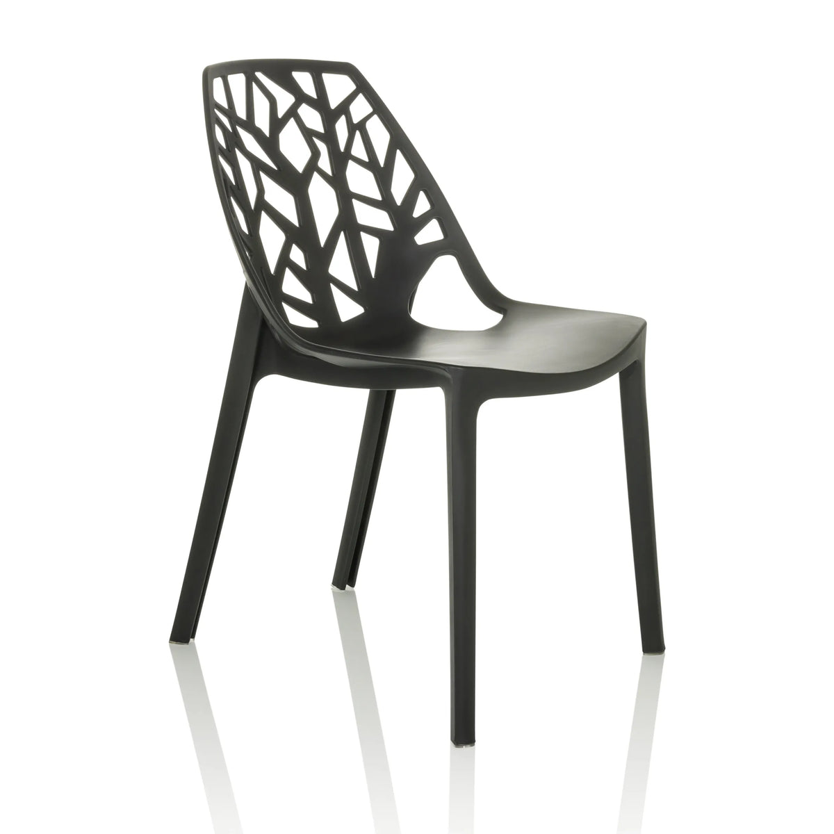 Black Outdoor chair ARTIFO TRI with perforated backrest in organic look by hjh OFFICE – 360-degree view (front three-quarter view 45°)