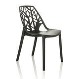 Black Outdoor chair ARTIFO TRI with perforated backrest in organic look by hjh OFFICE – 360-degree view (front three-quarter view 45°)