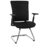 Black cantilever chair CAPTIVO PRO V with armrests and fabric upholstery by hjh OFFICE – 360-degree view (front view 15°)