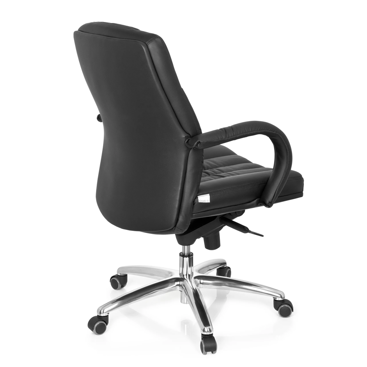 Black Swivel Chair XXL G 100 with quilted upholstery and five-caster base by hjh OFFICE – 360-degree view (rear three-quarter view 120°)