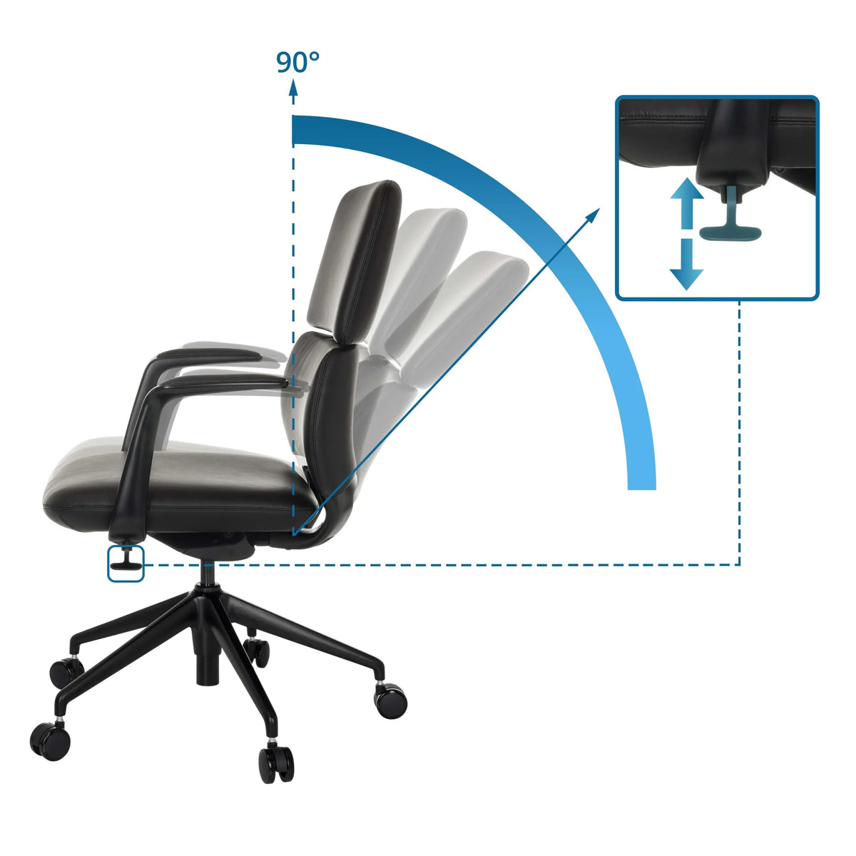 Adjustable backrest with 90° tilt and height adjustment of the Professional Office Chair ATMOS DESIGNER by hjh OFFICE