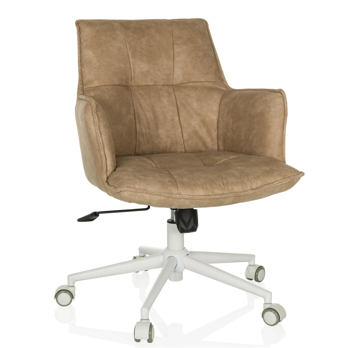 Beige SOLAO LIFE W Home Office Chair with padded seat and white five-caster base by hjh LIVING – 360-degree view (front view 15°)