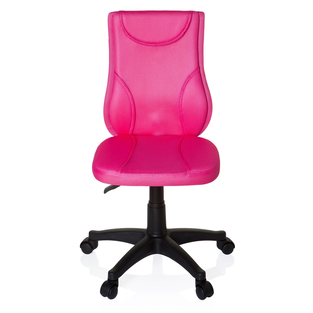 Pink Swivel Chair – Children KIDDY BASE with mesh back and black five-caster base by hjh OFFICE – 360-degree view (front view 0°)