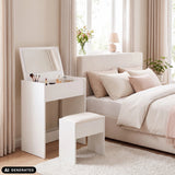 Glamdesk Makeup Mirror in white with matching stool by hjh LIVING (AI-generated image)