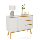 White TAROLO I sideboard with two doors, two drawers and tapered wooden legs by hjh LIVING