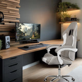 Gaming chair GAMEBREAKER W03 in grey and white with white accents and armrests by MyBuero
