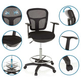 Black Counter chair TOP WORK 108 with mesh back, foot ring and castors by hjh OFFICE