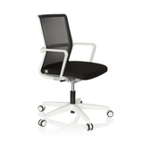 Black and white Professional Office Chair MOVE-TEC NET 3D W with mesh back and white five-caster base by hjh OFFICE – 360-degree view (front three-quarter view 60°)